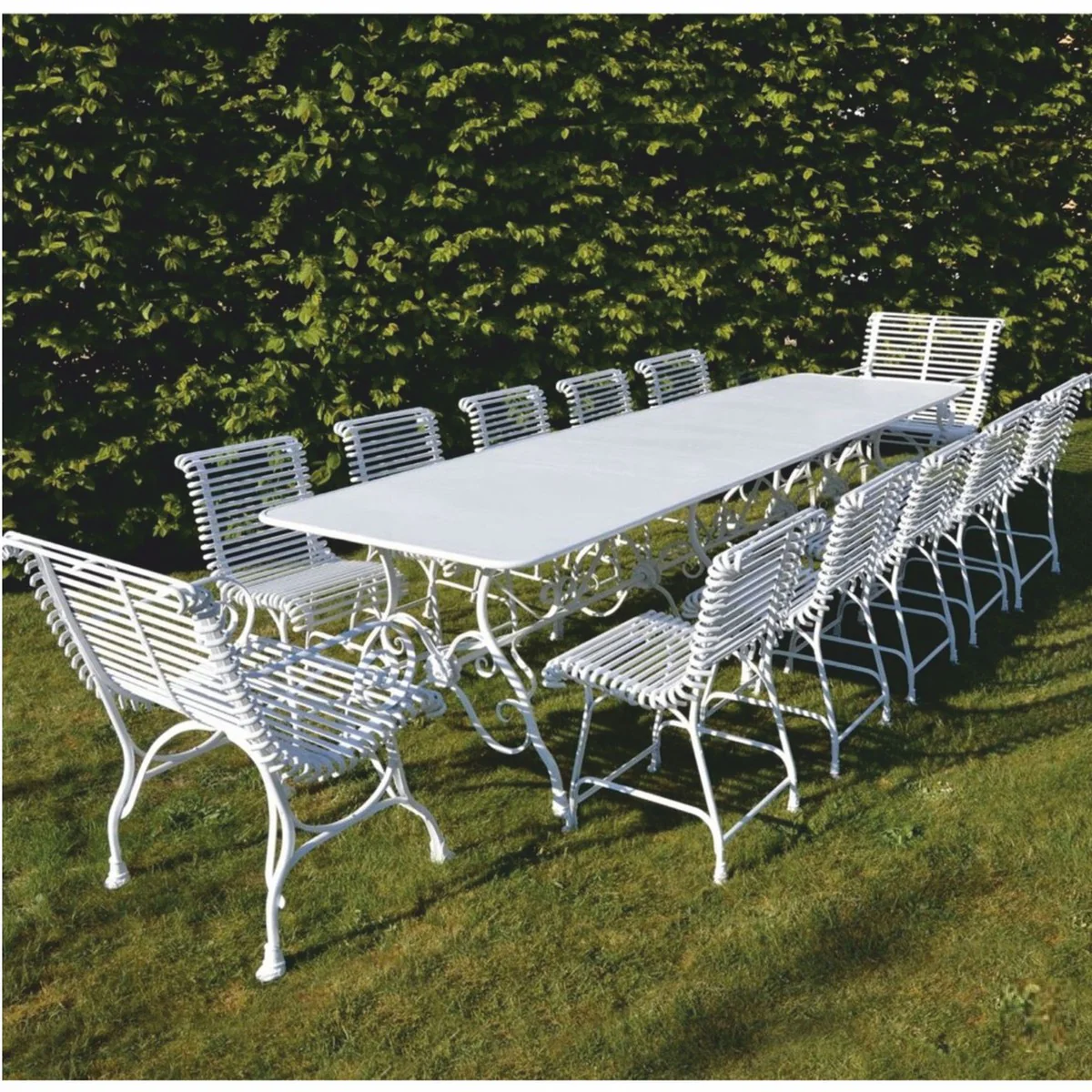 Casa Padrino conjunto de muebles de jard¨ªn Art Nouveau de hierro forjado blanco - 1 Mesa y 12 Sillas