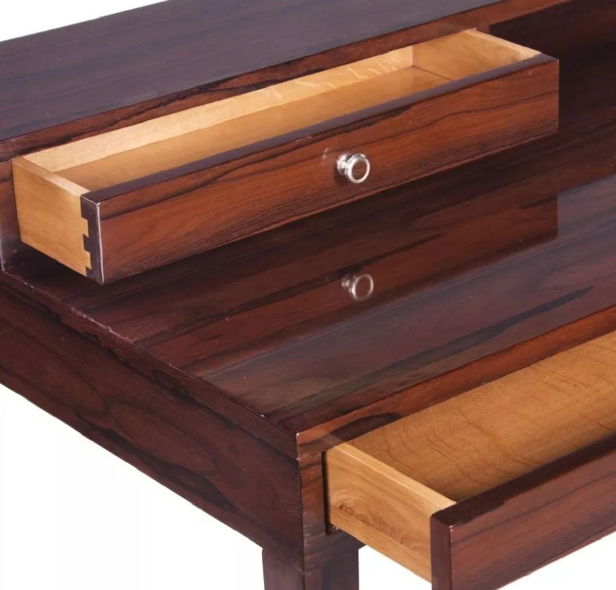 Casa Padrino Escritorio Art Deco de Lujo con 5 Cajones Marr¨®n Oscuro 140 x 55 x A. 86 cm - Mesa de Oficina de Madera Maciza - Muebles de Oficina - Muebles Art Deco - Muebles de Lujo