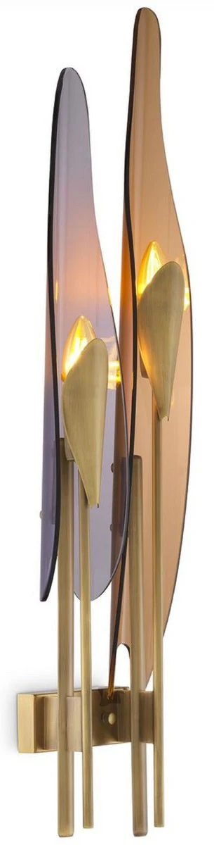 Casa Padrino lámpara de pared de diseño latón antiguo / ámbar / gris 18,5 x 8 x A. 78 cm - Lámpara de pared de metal con pantallas de vidrio tintado - Calidad de Lujo