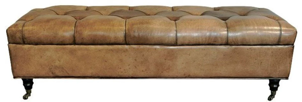 Casa Padrino banco Chesterfield de piel genuina con ruedas marr¨®n vintage 152 x 53 x A. 42 cm - Muebles Chesterfield
