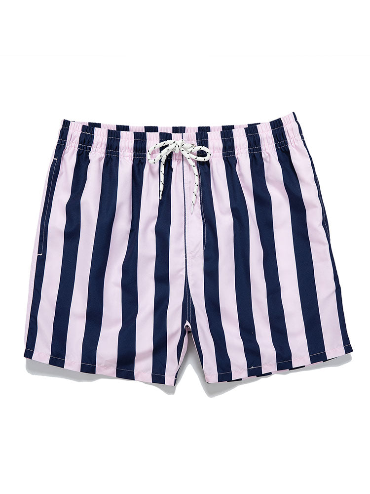 Man Striped Print Swim Shorts
