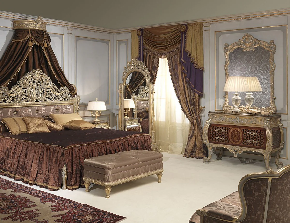 Casa Padrino cómoda barroco de lujo con espejo marrón / negro / oro - Magnífica muebles barrocos - Mobiliario de Hotel - Mobiliario de Castillo - Calidad de Lujo - Hecho en Italia