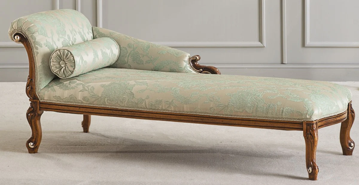 Casa Padrino chaise longue barroco de lujo oro / verde / marr¨®n - Magn¨ªfico recamier de madera maciza - Muebles de sal¨®n de lujo en estilo barroco - Calidad de lujo - Hecho en Italia