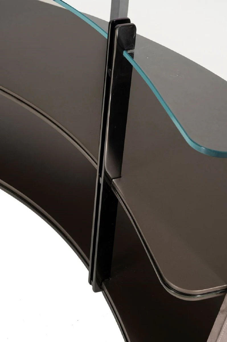 Casa Padrino armario de estanter¨ªa de lujo gris / marr¨®n oscuro / bronce 141,45 x 105,41 x A. 61,5 cm - Armario curvo con tapa de vidrio - Muebles de sal¨®n - Muebles de hotel - Muebles de lujo