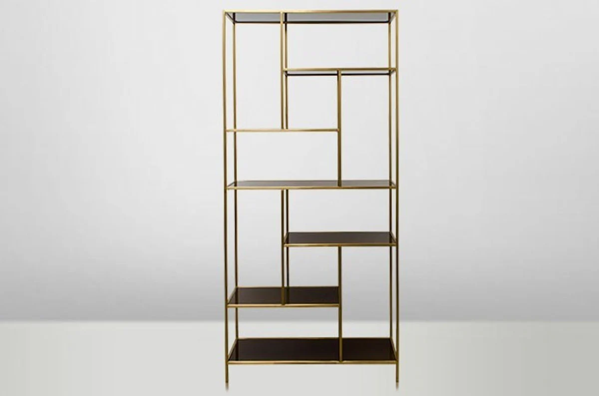 Casa Padrino Art Deco luxury shelving cabinet stainless steel gold with tinted glass shelves H210 x 98 x 35 cm - bookcase shelving cabinet - Art Nouveau furniture
