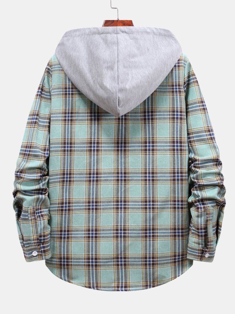 Plaid Drawstring Hooded Shirt