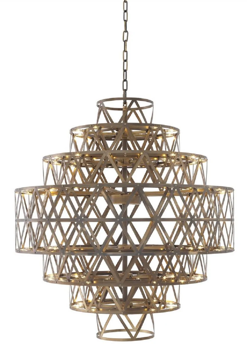 Casa Padrino araña de luces LED de lujo latón antiguo Ø 82 x H. 88,5 cm - Araña de Luces Redonda de Acero Inoxidable - Calidad de Lujo