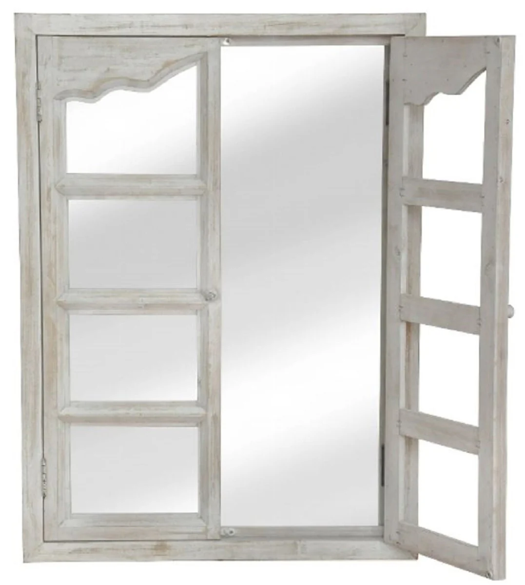 Casa Padrino espejo de pared de estilo campestre con 2 puertas plegables blanco antiguo 63 x 4 x H. 86 cm - Espejo en el Aspecto de la Ventana