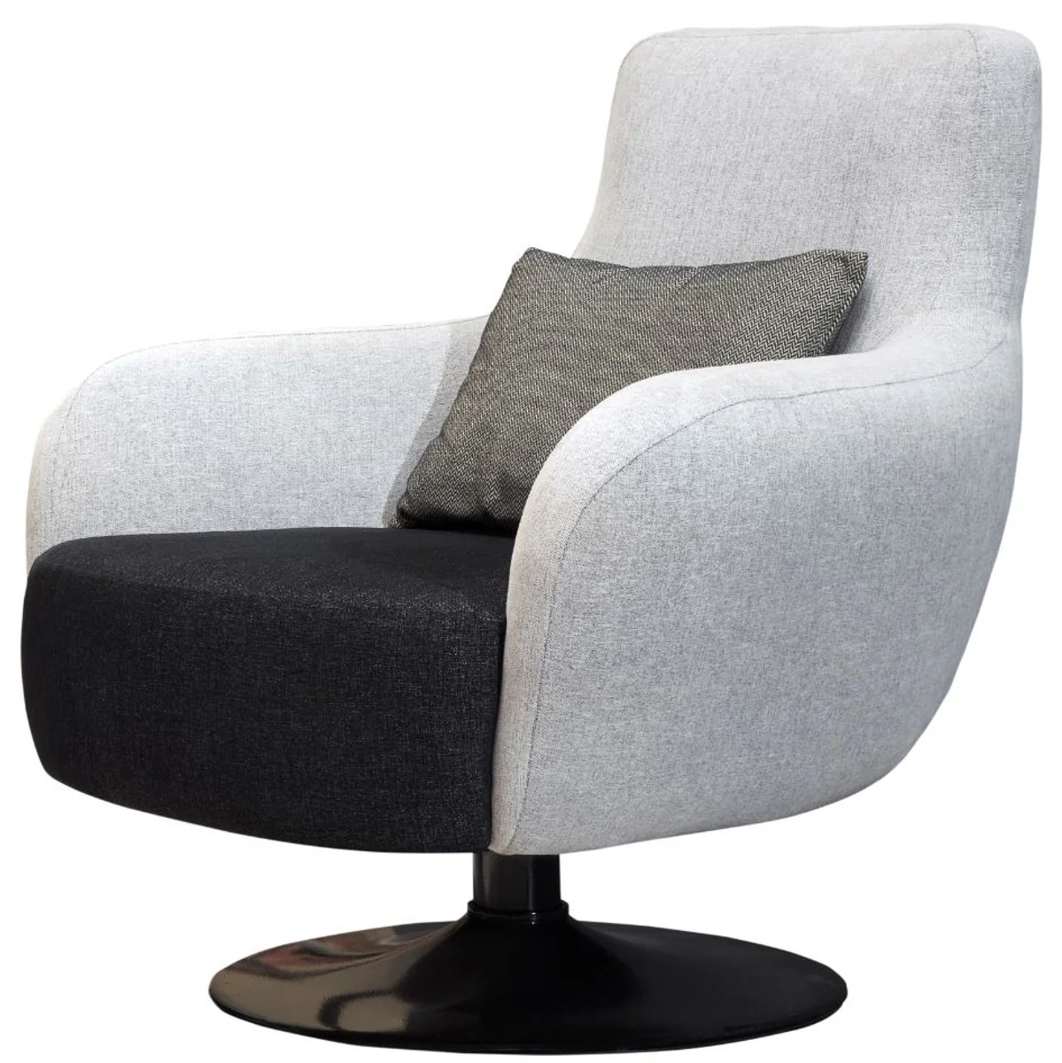 Casa Padrino sill¨®n giratorio de lujo gris claro / negro 87 x 84 x A. 88 cm - Sill¨®n de sal¨®n con coj¨ªn decorativa - Muebles de sal¨®n de lujo