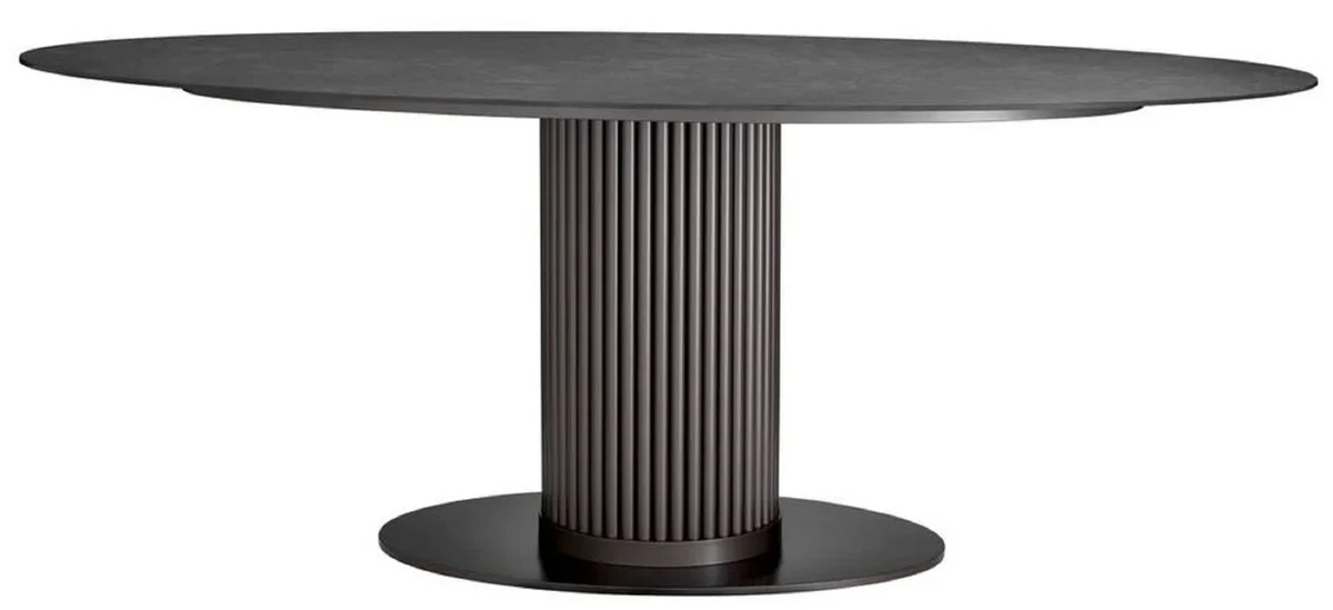 Casa Padrino mesa de comedor de lujo negro / bronce 200 x 119 x A. 78,5 cm - Mesa de cocina ovalada con tablero de cer¨¢mica con aspecto de m¨¢rmol - Muebles de comedor de lujo - Calidad de lujo