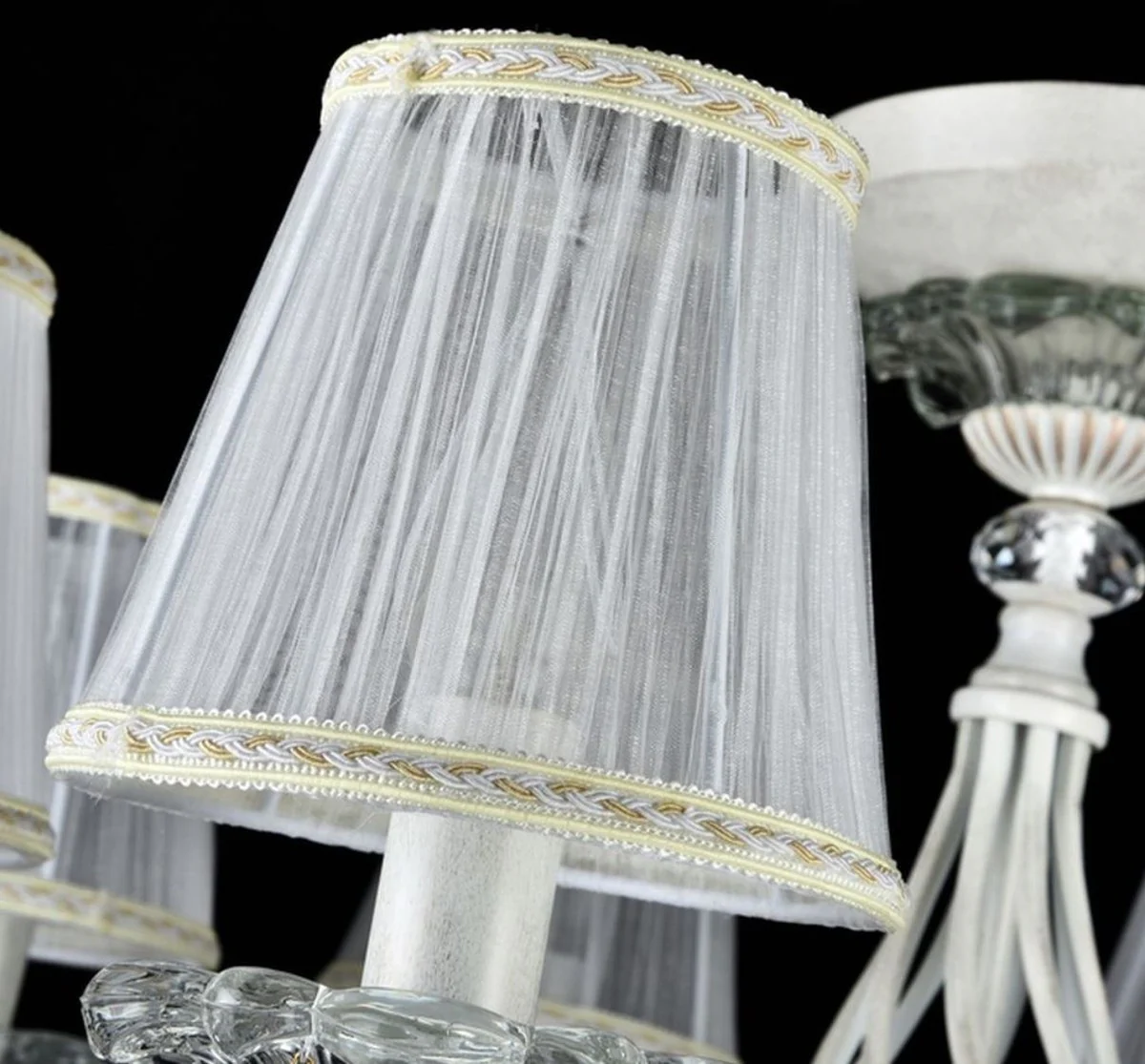 Casa Padrino Baroque Crystal Chandelier White / Gold Ø 78 x H. 45 cm - Baroque Style Chandelier