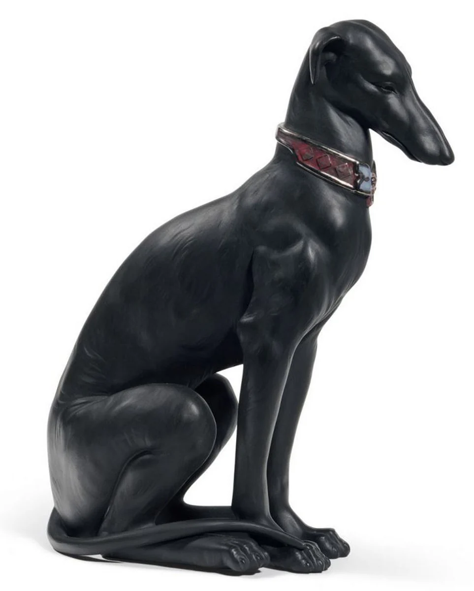 Casa Padrino Luxury Porcelain Sculpture Greyhound Black 11 x H. 30 cm - Luxury Quality