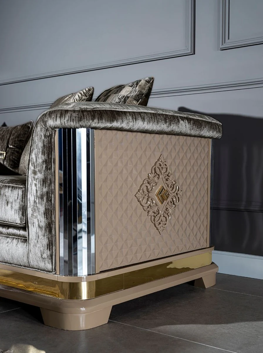 Casa Padrino sof¨¢ Art Deco de lujo plata / negro / beige / oro 249 x 93 x A. 72 cm - Sof¨¢ de sal¨®n con cojines decorativos - Muebles de Sal¨®n Art Deco