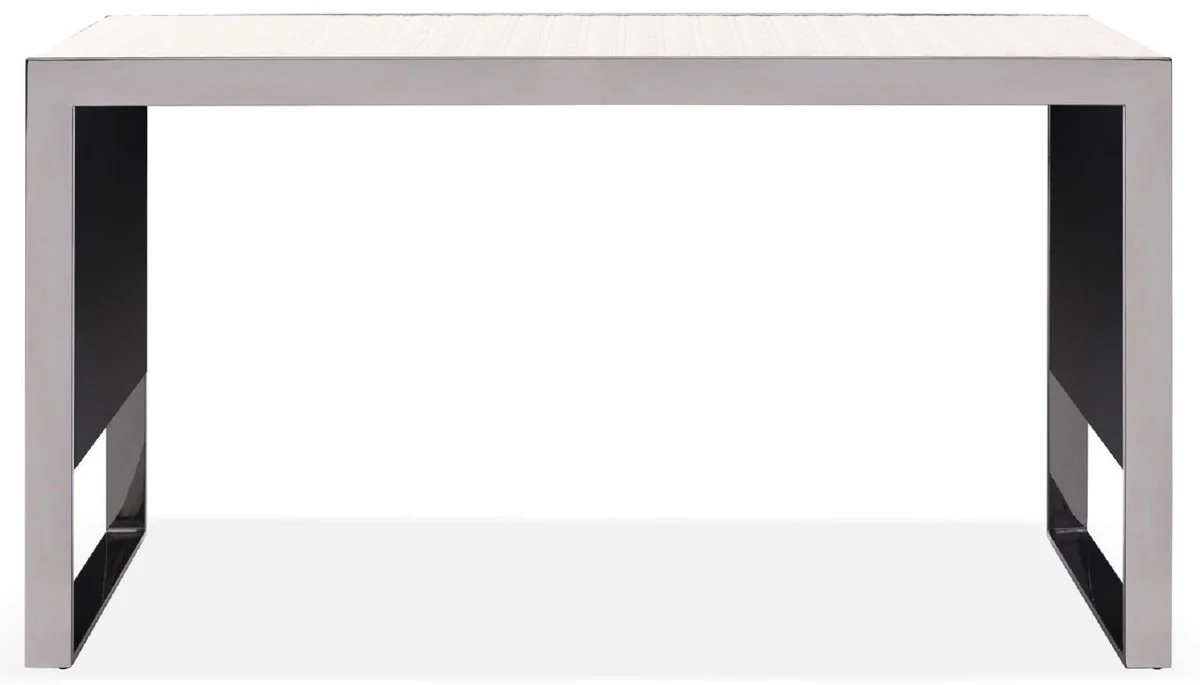 Casa Padrino consola de lujo crema / plata 120 x 40 x A. 64 cm - Consola rectangular de acero inoxidable con cuero genuina estampado - Muebles de Lujo