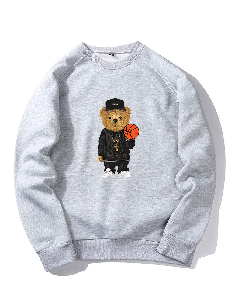 Basketball Bear Print Sweatshirt & Jogger Pants