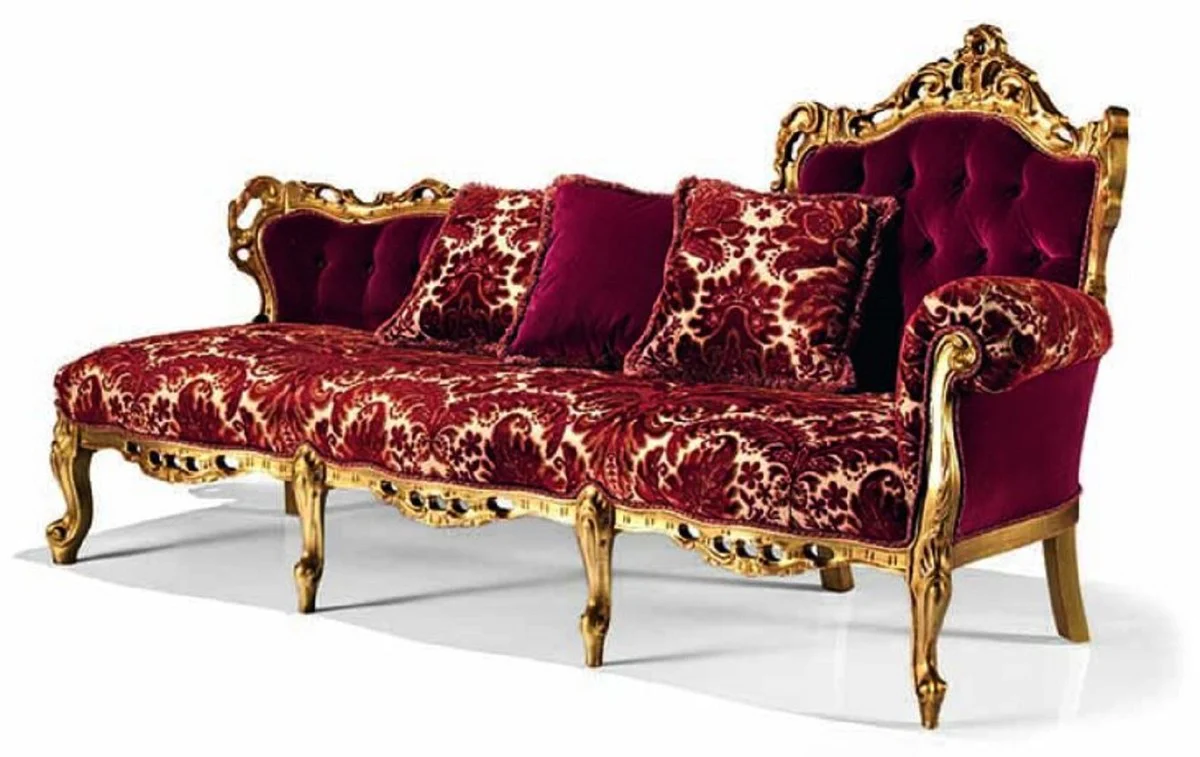 Casa Padrino chaise longue barroco de lujo rojo burdeos / oro 202 cm - Hecho en Italia