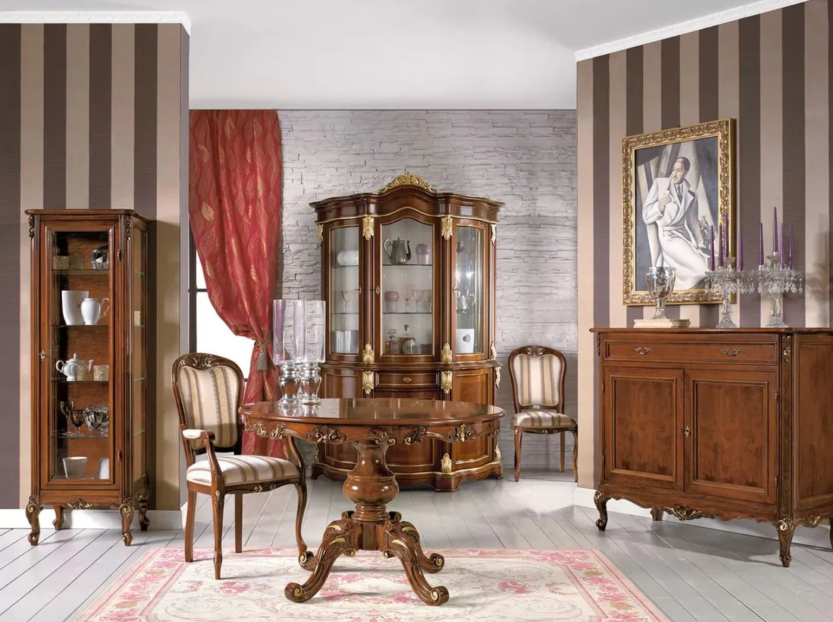 Casa Padrino mesa de comedor barroco de lujo marr¨®n / oro - Mesa de comedor barroco extensible - Mesa de cocina barroco redonda - Muebles de comedor barrocos - Calidad de Lujo - Hecho en Italia