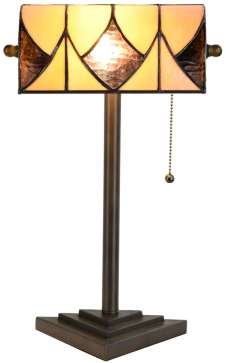 Casa Padrino lámpara de mesa Tiffany de lujo negro / amarillo 22 x 14,5 x H. 42 cm - Lámpara de Escritorio