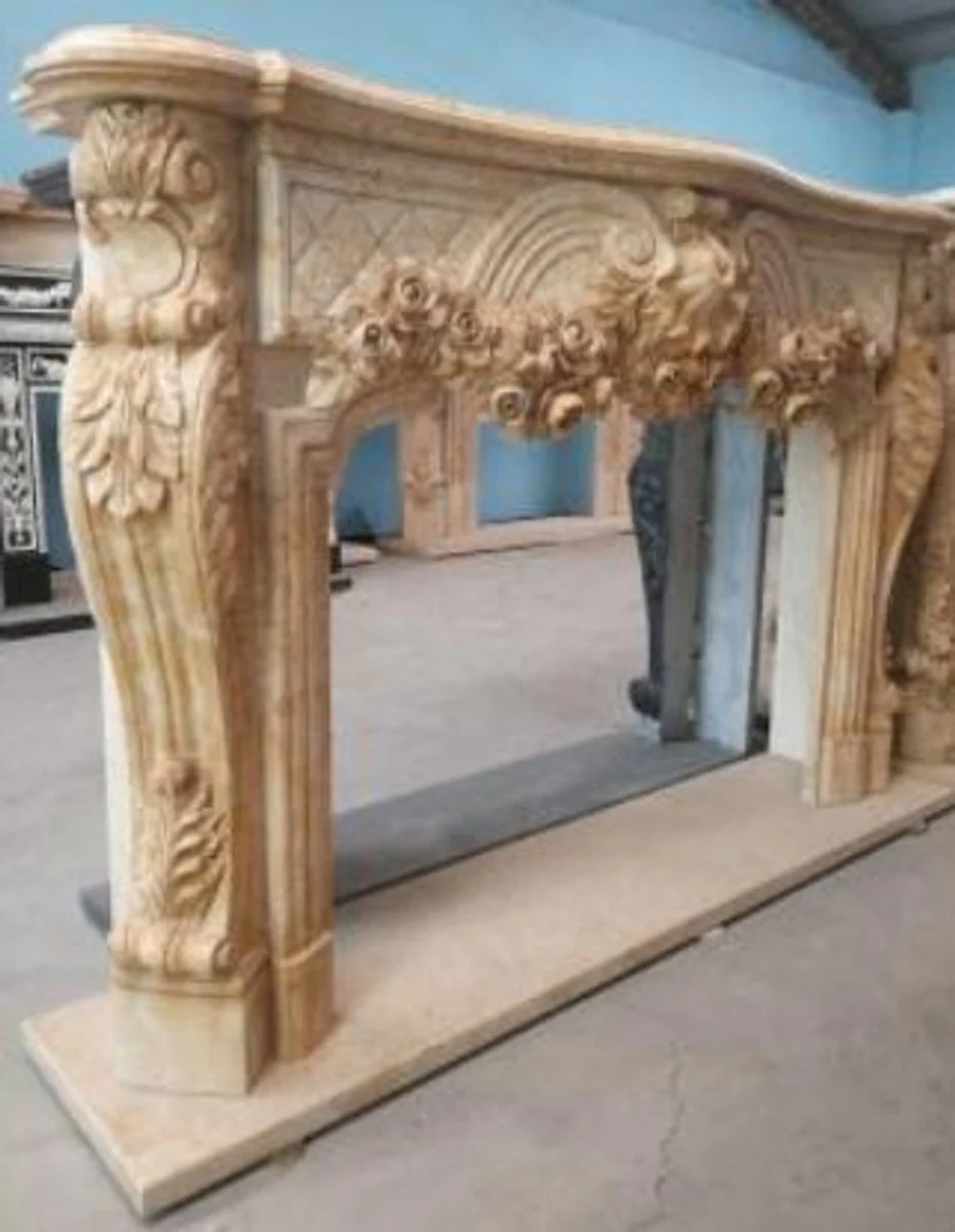 Casa Padrino marco de chimenea barroco de lujo beige 232 x 50 x A. 153 cm - Magn¨ªfico marco de chimenea de m¨¢rmol de alta calidad - Muebles Barrocos