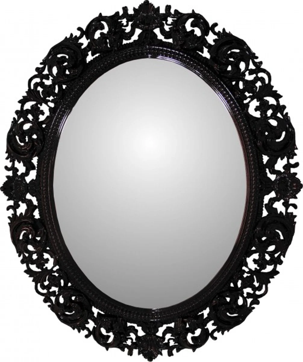 Casa Padrino Baroque luxury wall mirror made of oak wood Black B 129 cm, H 109 cm - precious & ornate - made in Italy
