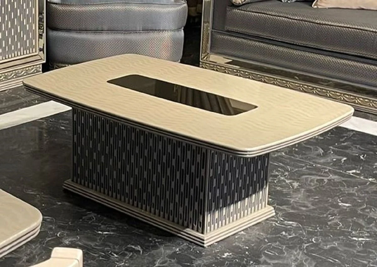 Casa Padrino mesa de centro Art Deco de lujo cream - Mesa de sal¨®n rectangular con tapa de vidrio - Muebles de sala de estar - Muebles Art Deco - Muebles de lujo - Interior de lujo