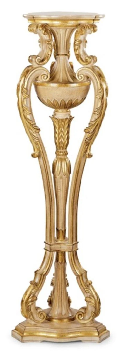 Casa Padrino pilar barroco de lujo crema / oro - Magnífica columna decorativa de madera maciza - Mobiliario de Hotel - Mobiliario de Castillo - Hecho en Italia - Calidad de Lujo