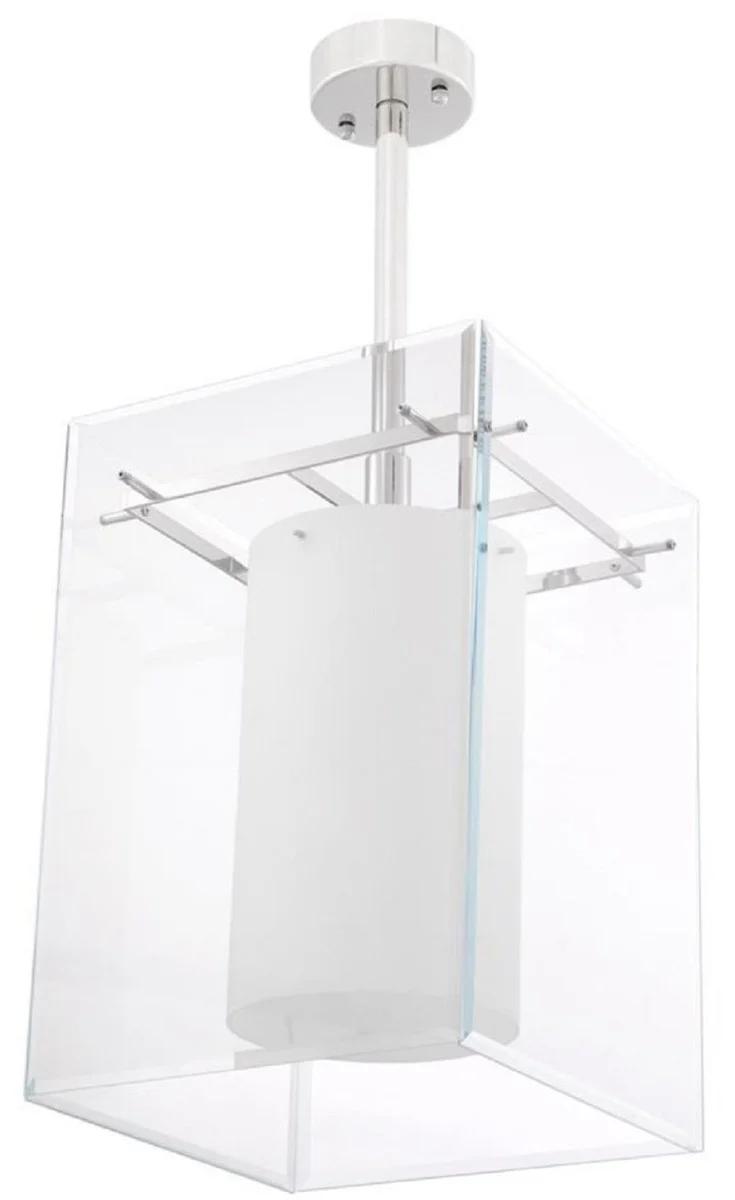 Casa Padrino lámpara colgante de la sala de estar de lujo plata / blanco 36 x 36 x H. 50 cm - Muebles de Lujo