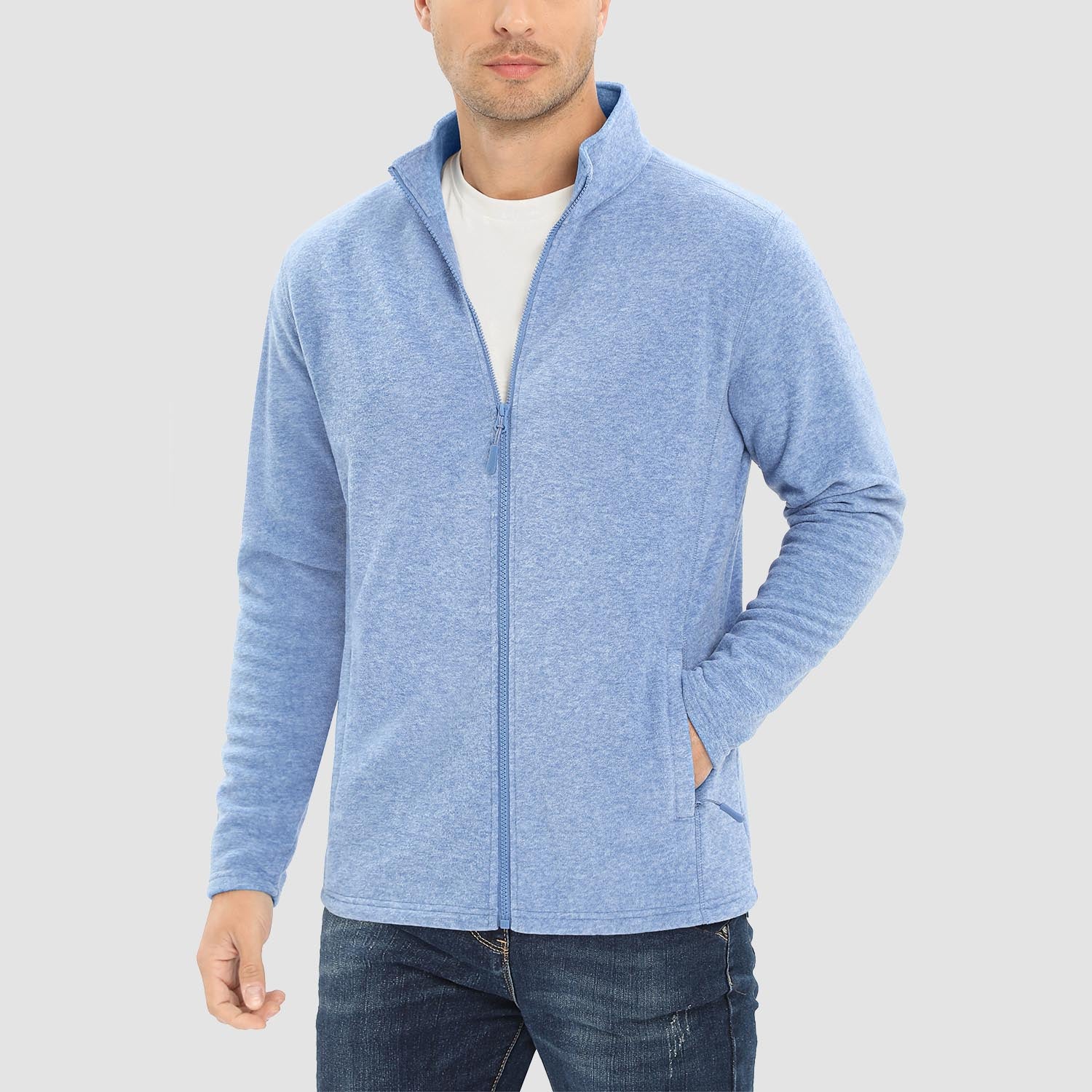 Men's Fleece Jacket Sweater Full Zip Up Coat With Zipper Pockets