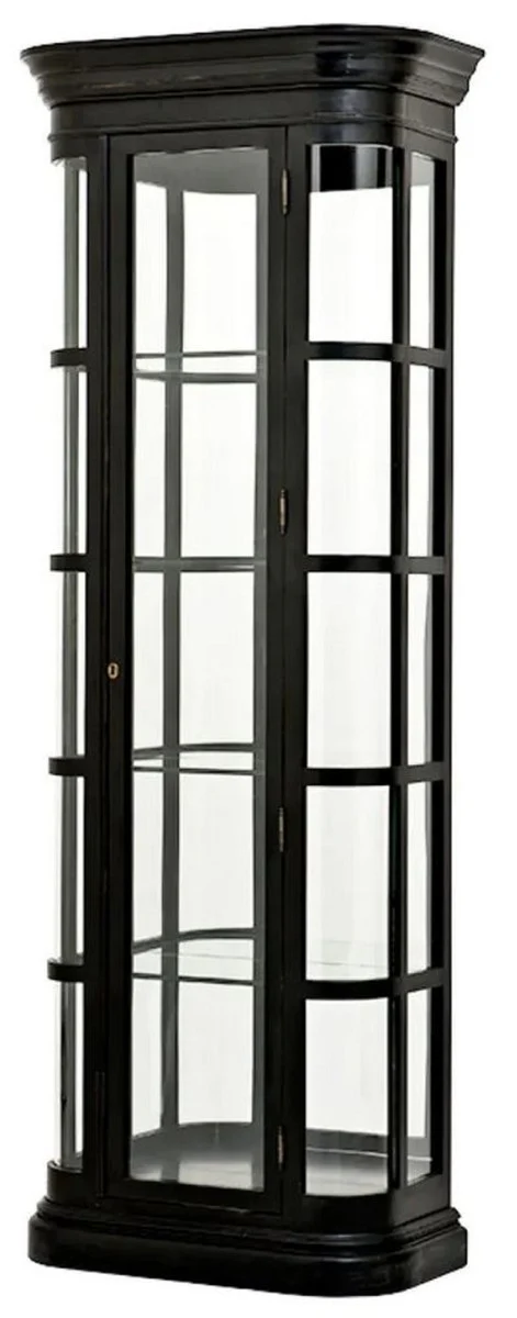 Casa Padrino vitrina de lujo negro 87,5 x 44,5 x A. 238 cm - Vitrina ovalada de madera maciza con puerta de vidrio y estantes de vidrio - Muebles de lujo - Calidad de lujo
