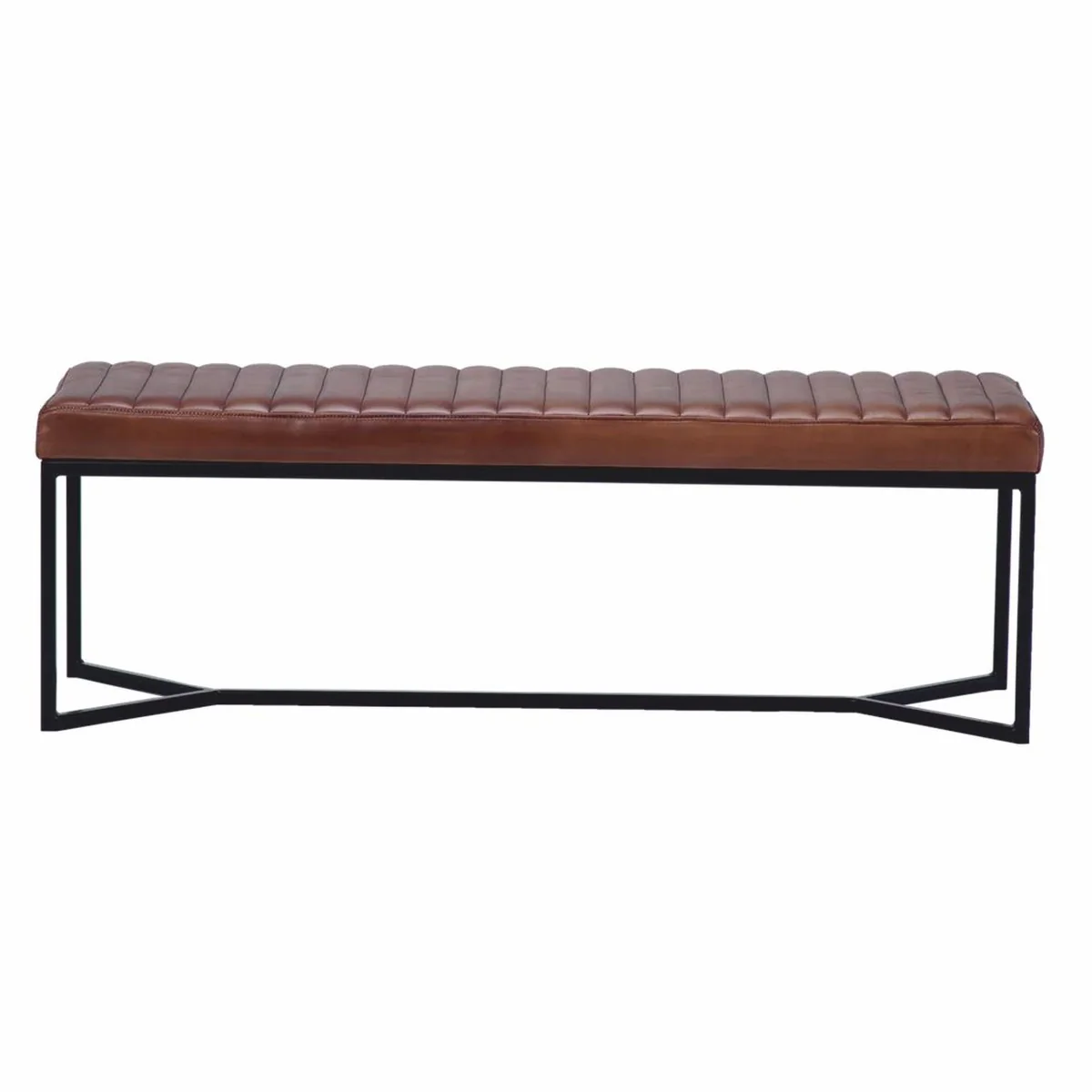 Casa Padrino banco de lujo de cuero genuino marr¨®n / negro 130 cm - Muebles de cuero genuino