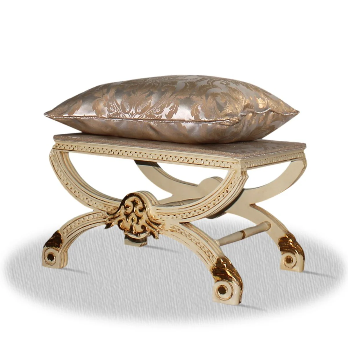 Casa Padrino barroco Stool Cream Oro Plata 60 x 40 x 50 cm H.