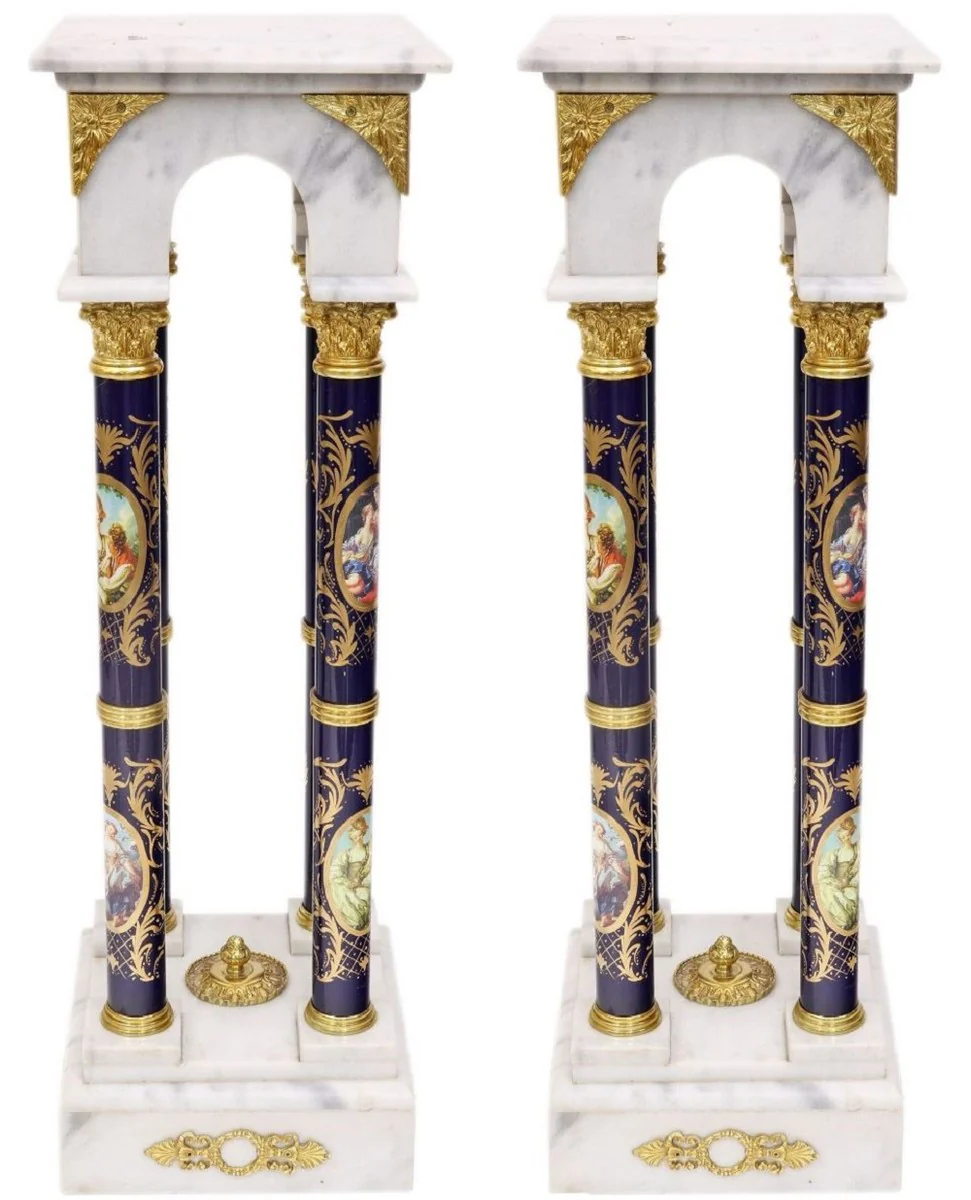 Casa Padrino conjunto de pilars barroco de mármol blanco / azul oscuro / oro - Elegante Pilars en Estilo Barroco