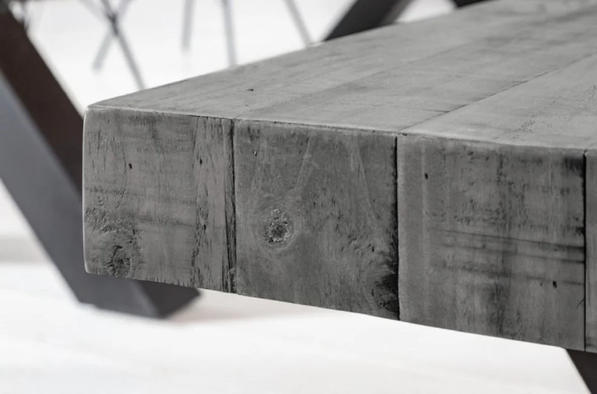 Casa Padrino banco de dise?o industrial gris / negro 170 x 40 x A. 45 cm - Banco de madera maciza con estructura de metal pintado en polvo - Muebles de dise?o industrial