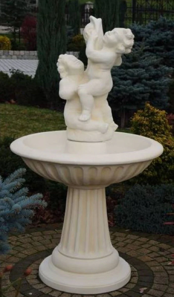 Casa Padrino fuente Art Nouveau niños con pescado blanco Ø 92 x A. 161 cm - Magnífica Fuente de Jardín - Fuente de Decoración de Jardín - Accesorios de Decoración de Jardín Barroco y Art Nouveau