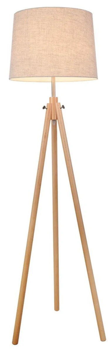 Casa Padrino Floor Lamp Brown / Beige Ø 44 x H. 161.5 cm - Modern Floor Lamp with Wooden Tripod and Cotton Lampshade