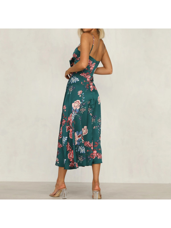 Satin Print Split Dress