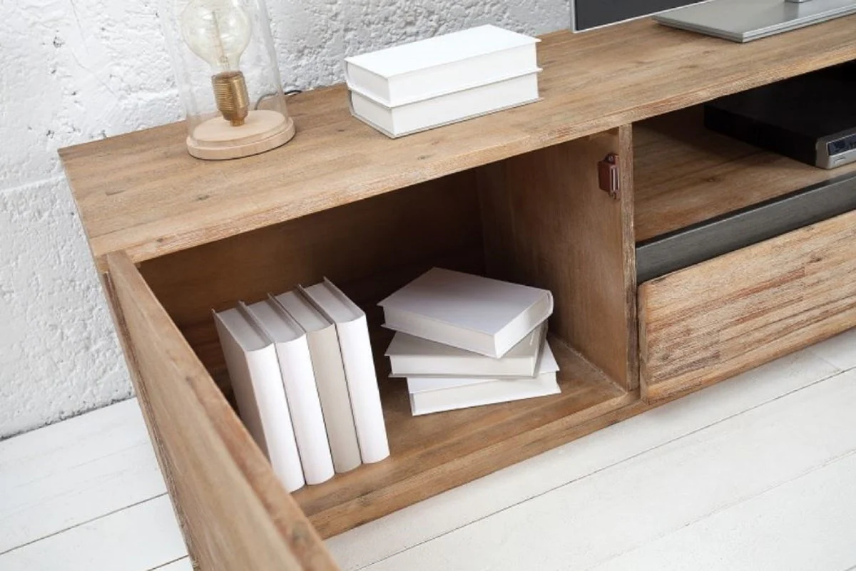 Casa Padrino armario de televisi¨®n de dise?o con puerta y caj¨®n natural / gris teca 170 x 42 x H. 46 cm - Aparador - ?Hecho a mano de madera maciza!