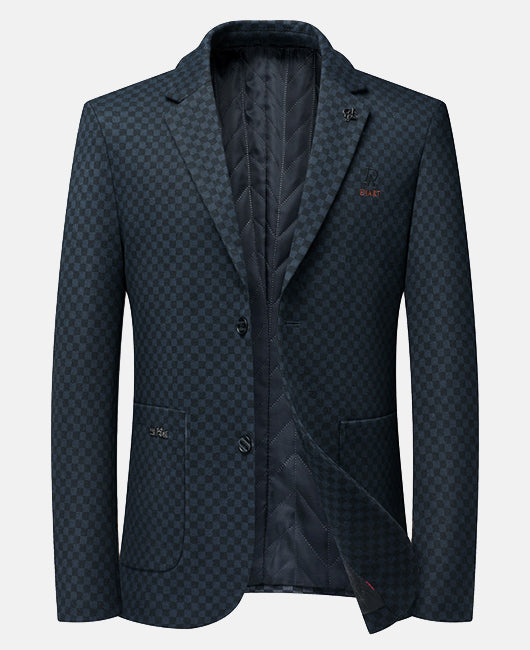 Basic Lapel Neck Checkerboard Double Button Blazer