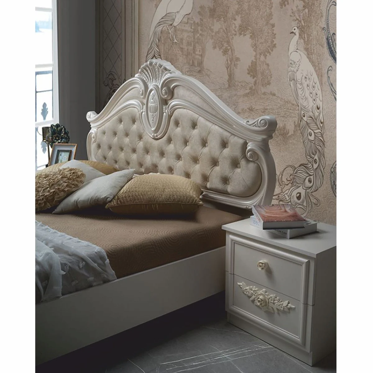 Casa Padrino cama doble barroco de lujo crema - Magn¨ªficos muebles de dormitorio barrocos