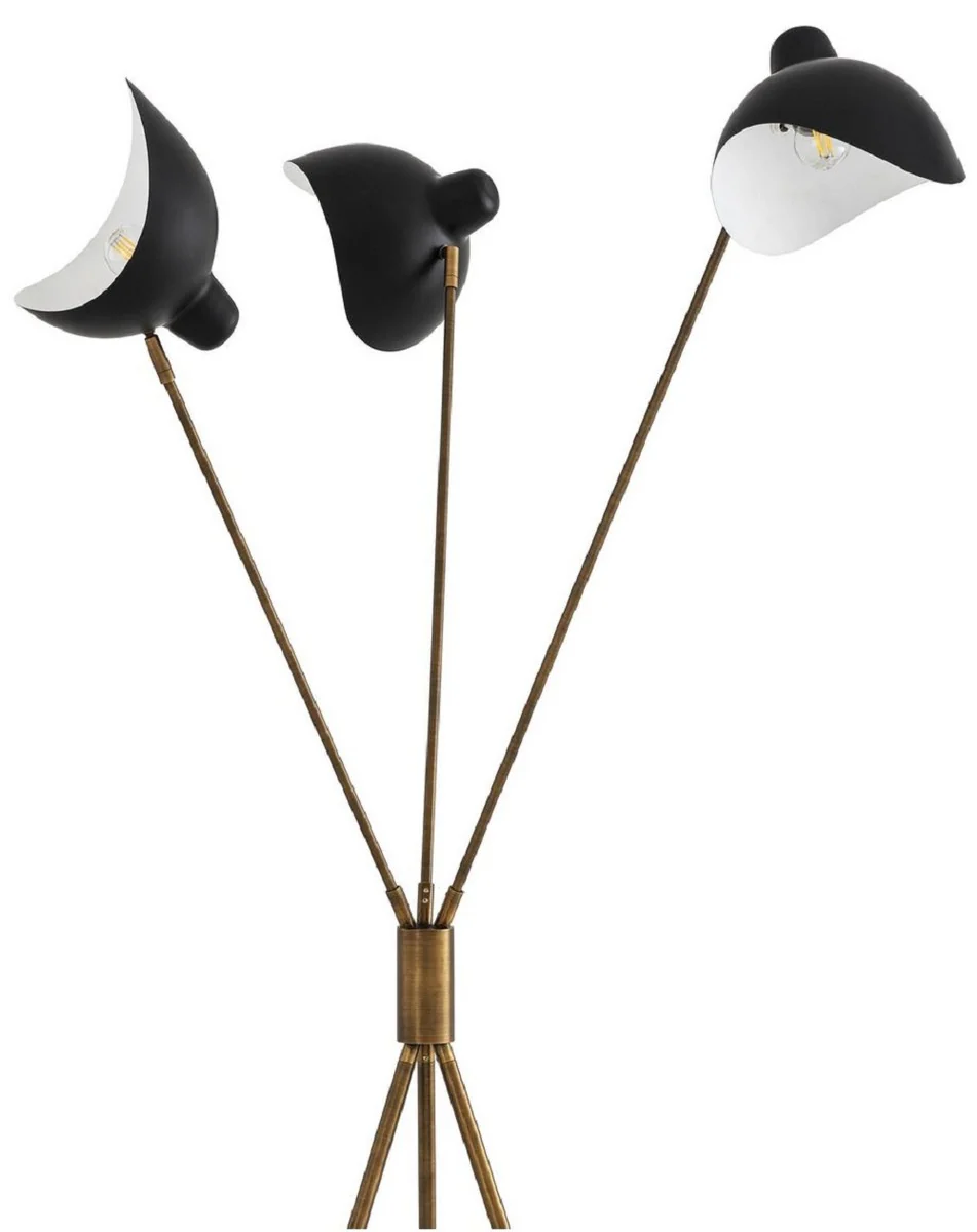 Casa Padrino lámpara de pie de lujo latón antiguo / negro 87 x 87 x A. 180 cm - Elegante lámpara de pie trípode de estilo años 50 - Colección de Lujo