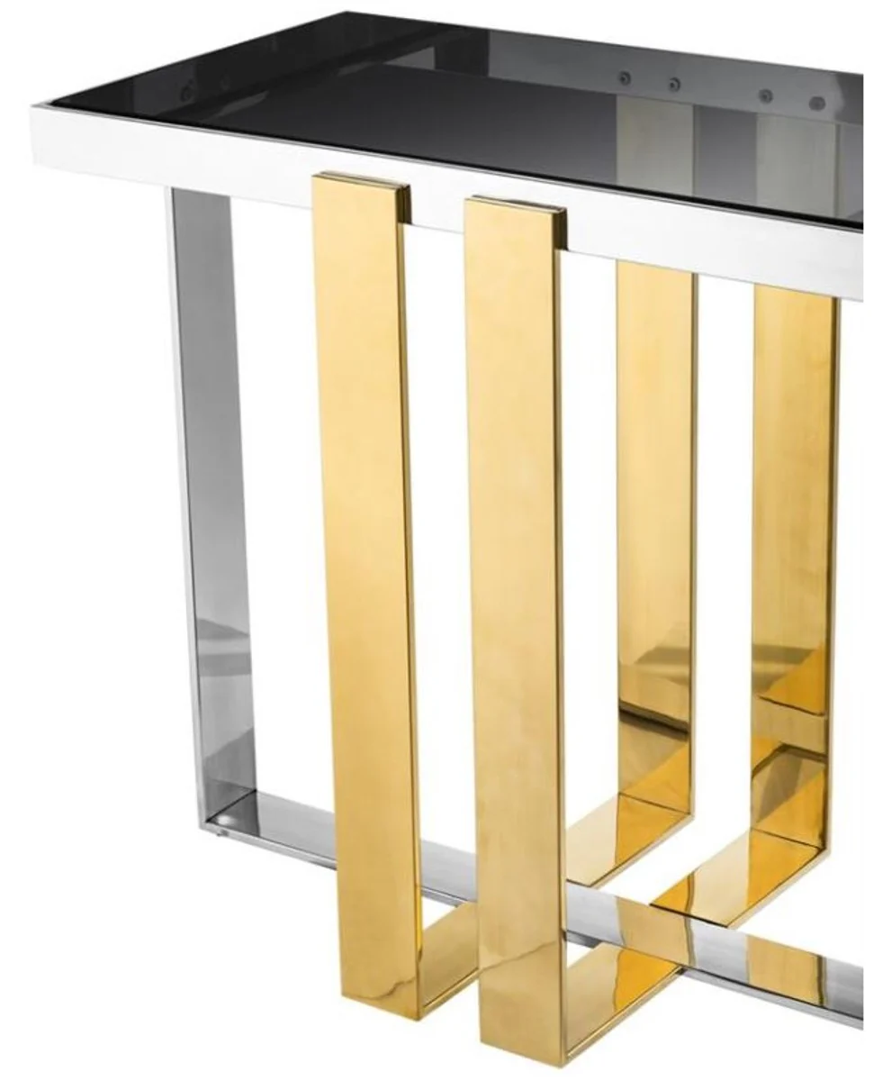 Consola de acero inoxidable dise?ador Casa Padrino con cristal ahumado - mesa de consolas de lujo