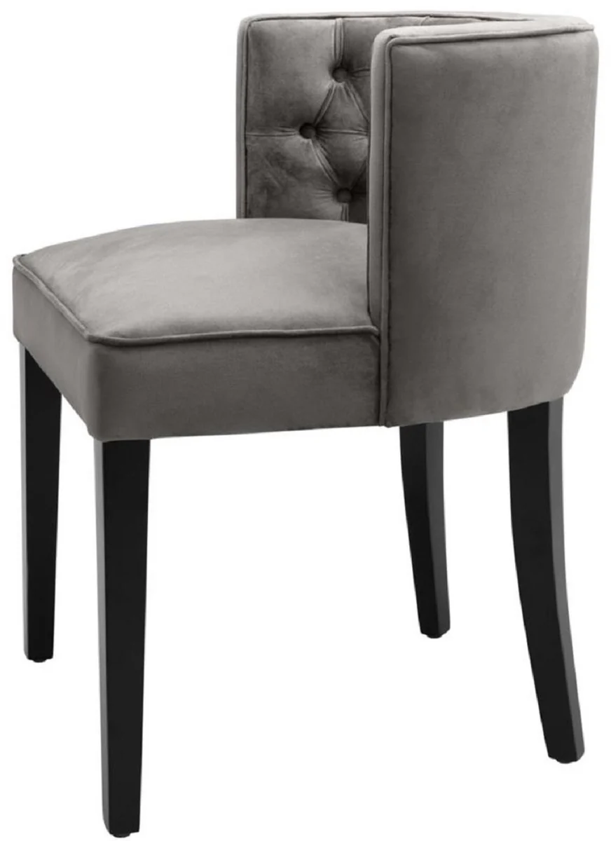 Casa Padrino Silla de Comedor Chesterfield de Lujo Gris / Negro 60 x 58 x H. 77 cm - Muebles de Comedor