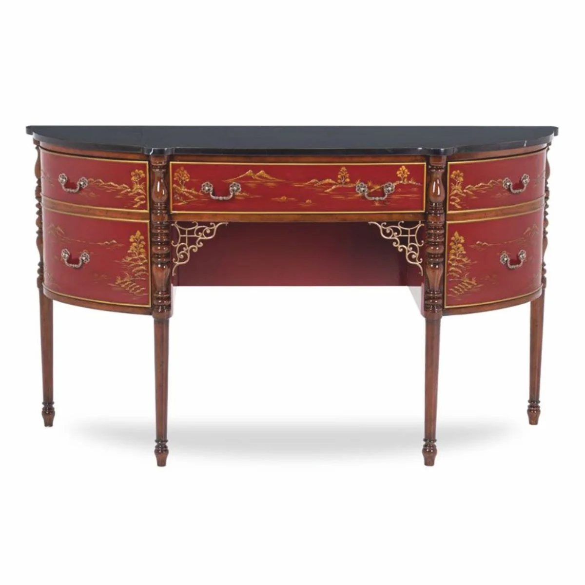 Casa Padrino cómoda barroco de lujo con tapa de mármol rojo / marrón / oro / negro 145 cm