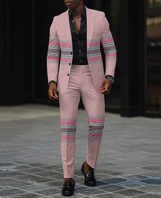 Casual Lapel Collar Button Pattern Blazer & Pants 2Pcs Set