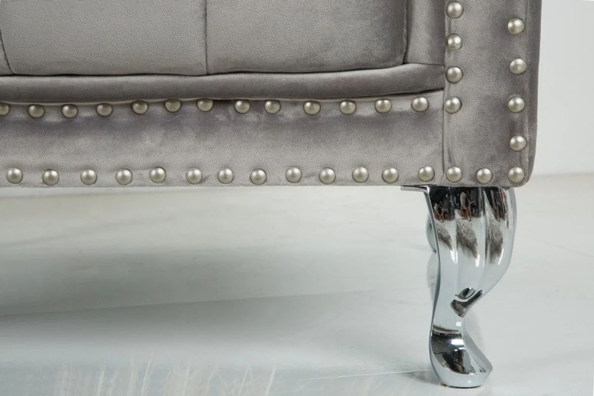 Casa Padrino Sill¨®n con respaldo alto Chesterfield Gris plateado - Sill¨®n con respaldo alto Trone King - Respaldo alto barroco moderno