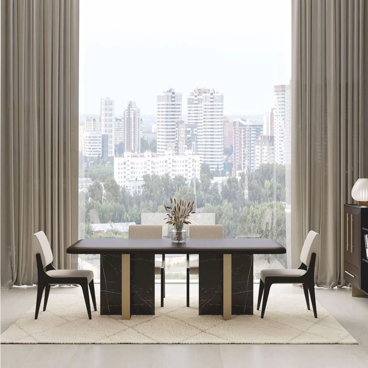 Casa Padrino mesa de comedor de lujo marr¨®n oscuro / negro / lat¨®n 215 cm - Muebles de hotel y comedor