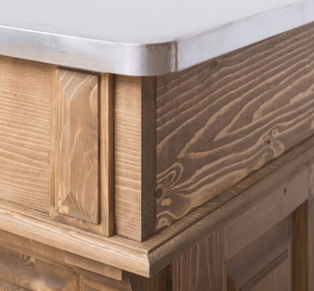 Casa Padrino barra de bar de estilo campestre natural / plata 120 x 65 x A. 107 cm - Barra de bar de madera maciza con sobre de mesa galvanizado - Muebles de bar en estilo campestre