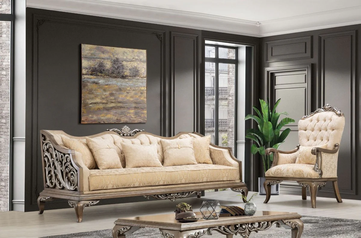 Casa Padrino mesa de centro barroco de lujo marr¨®n / plata - Magn¨ªfica mesa de sal¨®n en estilo barroco - Mesa de madera maciza hecha a mano - Muebles de sal¨®n barrocos