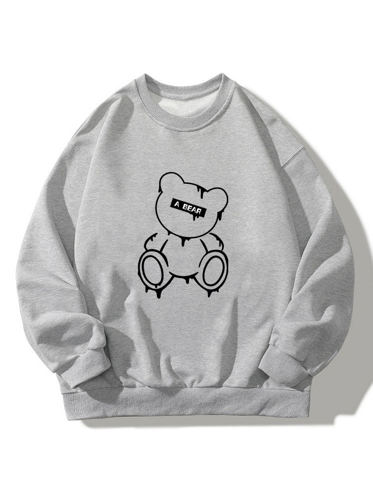 Melted Bear Print Crew Neck Relaxed Sweatshirt