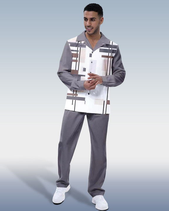 Men's Casual Gray Long Sleeve Walking Suit